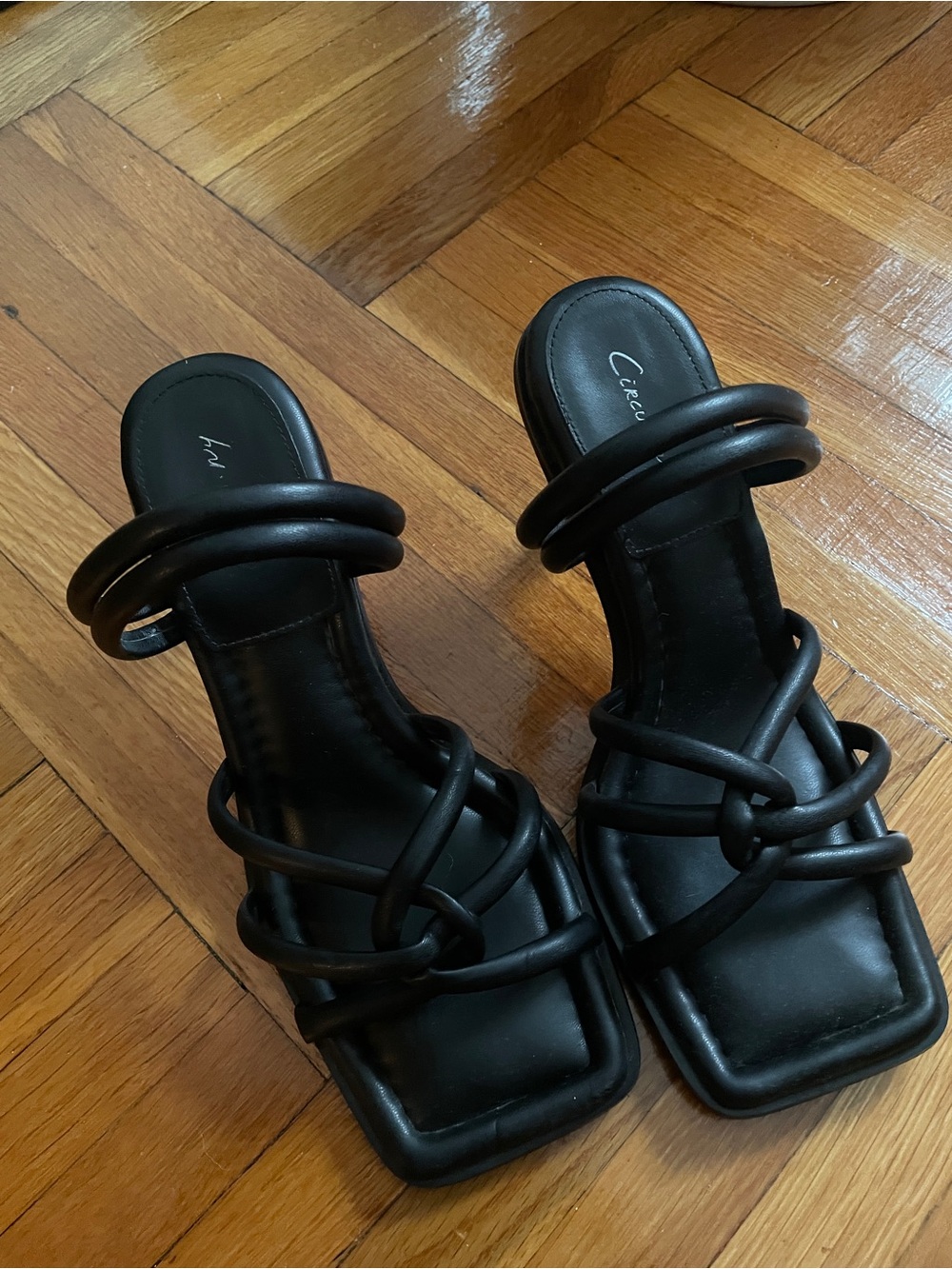 Circus by Sam Edelman Black Knotted Strappy Square-Toe Heels